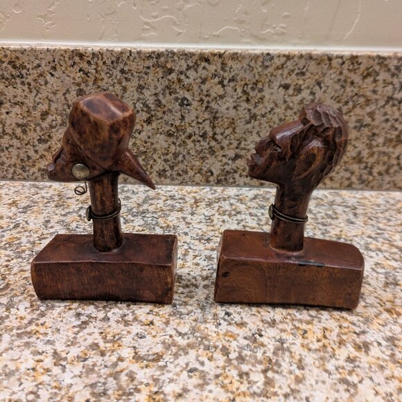 Pair of Vintage Hand Carved African People Wooden Sculptures - Picture 4 of 7